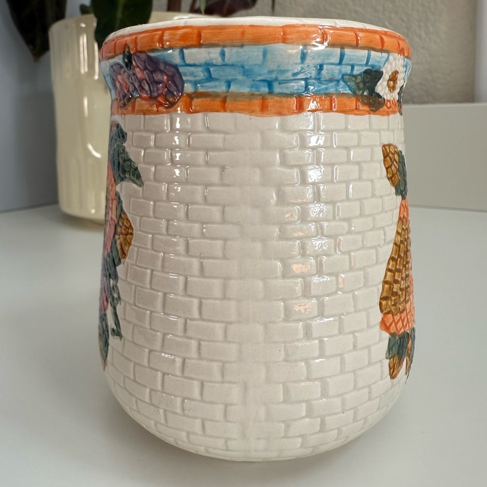 Vintage Floral Mosaic Cream Mug with Orange, Blue, Pink and Green Accents - Picture 9 of 11
